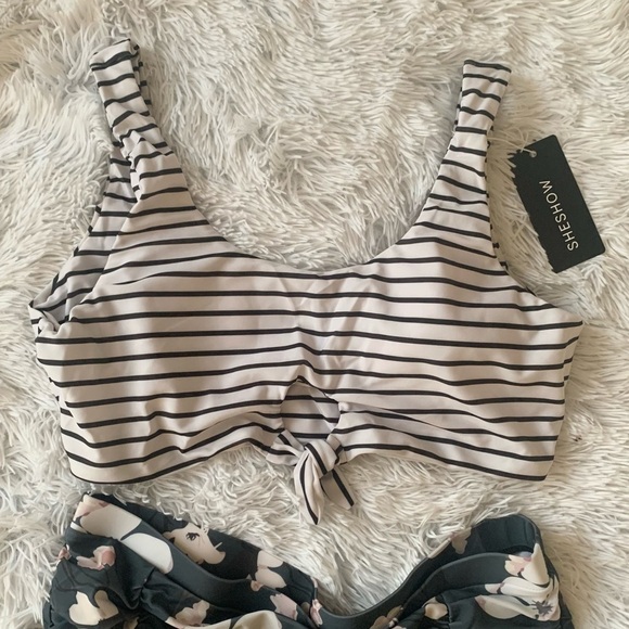 NWT SheShow Avidlove High Waisted Bikini Set Floral Striped Keyhole Swim suit - Picture 3 of 13